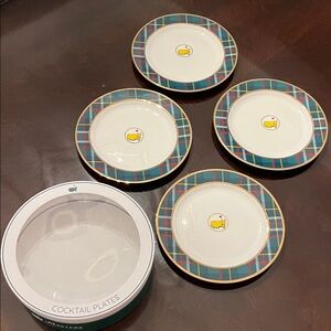 Plaid Cocktail Plates Set - Blue and Yellow